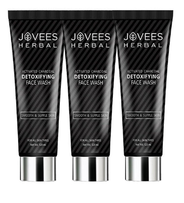 Jovees Herbal Activated Charcoal Detoxifying Face Wash For Deep Pore Cleansing, Oil Control, Removes Dirt & Impurities For All Skin Types 120ml (Pack Of 3)